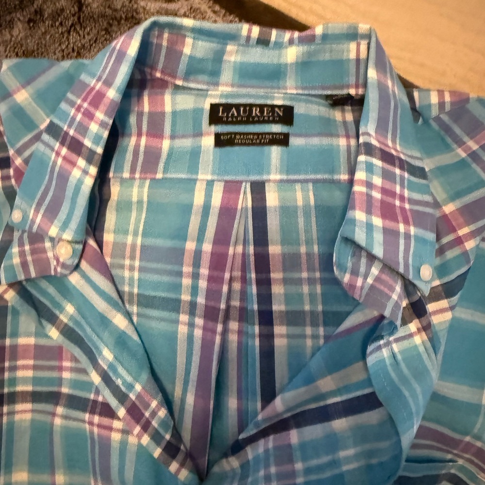 NWT Polo Ralph Lauren Turquoise and Purple Plaid Shirt